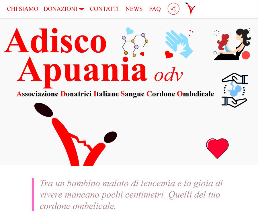 plebdesign web designer freelance: adisco apuania landing page mockup. Il testo adisco apuania con sotto l'immagine stilizzata di due persone, una di fronte all'altra, che si tengono per le mani